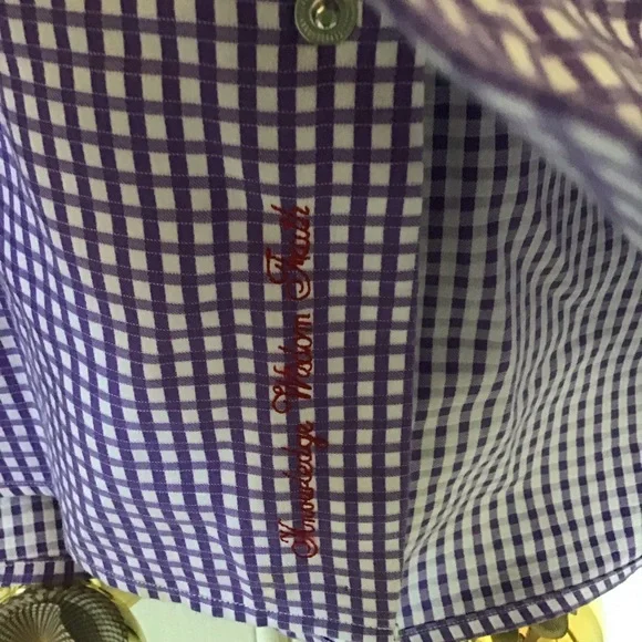 Robert Graham gingham checkered purple shirt 17.5 - Picture 6 of 9